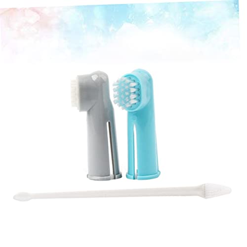 3-Piece PET Toothbrush Set Dual-Head Dog Toothbrush and Finger Brush Cleaning Tools for Cats and Dogs Comfortable to Hold Suitable for Small and Large Pets
