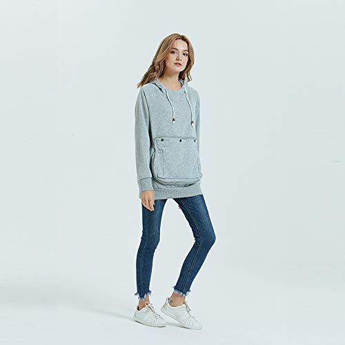 Pet Pouch Hoodie Long Sleeve Fleece Kitten Puppy Holder Carrier Sweatshirt for Women - color: Light Grey, size: Medium