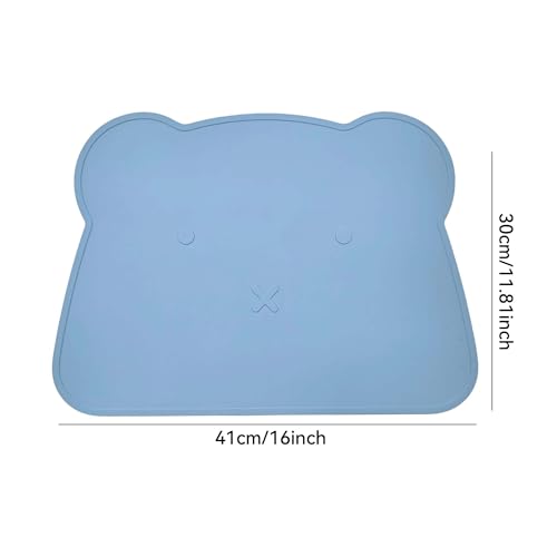Silicone Waterproof Dog Cat Pet Feeding Mats,Anti Slip Pet Bowl Mats, BPA Free Silicone Pete Feeding Mat Bear Pattern 16In x 12In(Blue) - color: blue