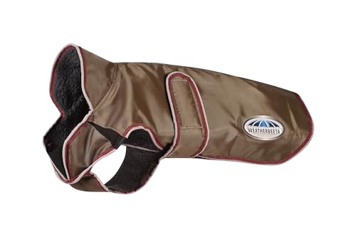 WeatherBeeta ComFiTec Windbreaker Free Deluxe Dog Coat, Olive Green/Burgundy/White, 12" - color: Olive Green/Burgundy/White, size: 12"