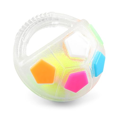 Dog Calming Ball with Handle, Interactive Football Shape Dogs Toy, Squeaky, The Mellow Dogs Strong Rubber Floating Ball for Water Play, Training, Outdoor Games(Color:White) - color: White