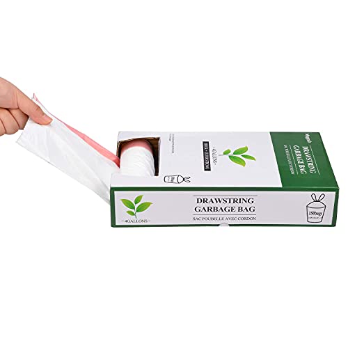 Magesh 4 Gallon Small Drawstring Trash Bags, White (Drawstring-4Gal150) - color: Drawstring-4Gal150