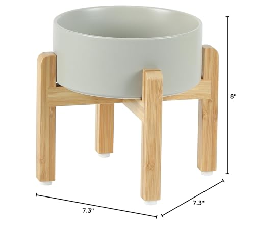 Havniva 7.3” Dog Bowls Elevated Ceramic Dog Food and Water Bowl Set, Double Raised Dog Water Bowl with Stand Non-Slip Rubber Base Large Capacity Feeding Pet Food Bowl for Medium Dogs - color: Matte Gray - Bowl+Stand, size: 7.3 Inch