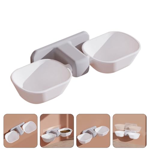 Homoyoyo Wall-Mounted Pet Dual Feeding Bowl with Splash Guard, White Plastic Cat Feeder for Food and Water, Neck Protection Design for Indoor Cats