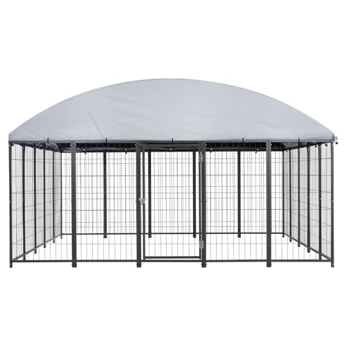 VEVOR Outdoor Dog Kennel, 9.8 x 9.8 x 5.4 ft Large Dog Kennel with Secure Lock, Outside Dogs Enclosures with UV-Resistant & Waterproof Roof Cover, Heavy Duty Pet Crate Cage Run for Large Dogs - size: 118.1"L x 118.1"W x 65.0"H