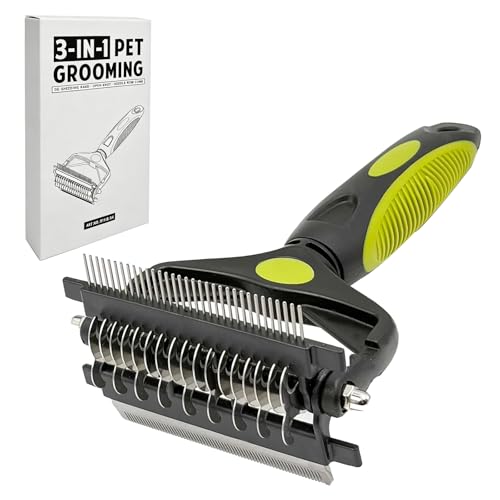 3-in-1 Pet Grooming Comb Dematting Tool - Double Sided Shedding, Dematting Undercoat Rake for Dogs and Cats, Grooming Brush with Stainless Steel Teeth, Detangler Comb for Matted Fur Removal