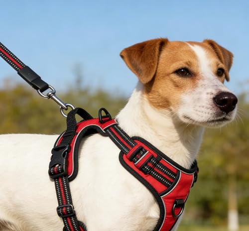 Red No-Pull Dog Harness with 2 Leash Clips,Soft Padded Vest for Small Dog, Adjustable Reflective Dog Vest Easy to Put on and Take Off,(Neck: 13"~17", Chest: 17"~21",Red Small) - color: Red, size: Small