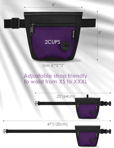 Gobeigo Dog Treat Pouch and Training Clicker, Upgrade Two Magnetic Closure to Prevent Spills, 2 Cup Treat Bag with Poop Bag Dispenser, Metal Clip Waist Belt Fanny Pack for Pet Walk (Black/Purple) - color: E-Black/Purple