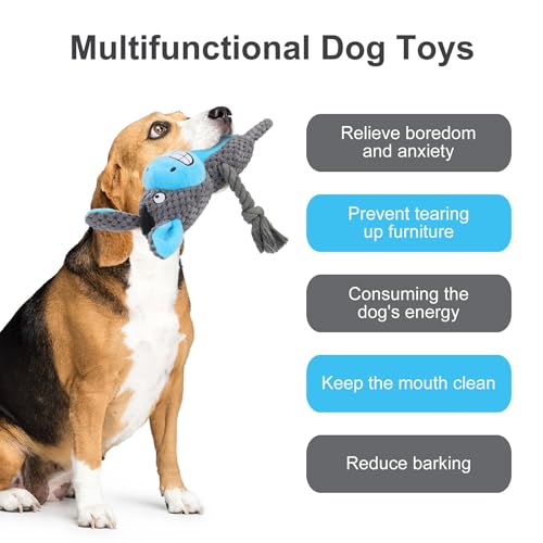 Dog Toys, Dog Squeaker Toys with Crinkle Paper, Stuffed Animal Dog Plush Chewing Toy, Cotton Rope Interactive Toys for Puppy, Small, Middle Dogs (Dark Gray Donkey) - color: Dark Gray