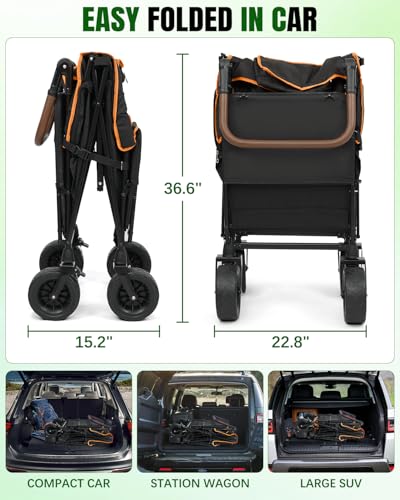 Snagle Paw Dog Wagon for Medium Large Dogs up to 120lbs | All Terrain Foldable Large Pet Stroller with Ramp & Tailgate (Extra Space), Dog Wagon Cart Adjustable Handle & One-Step Brake - color: orange