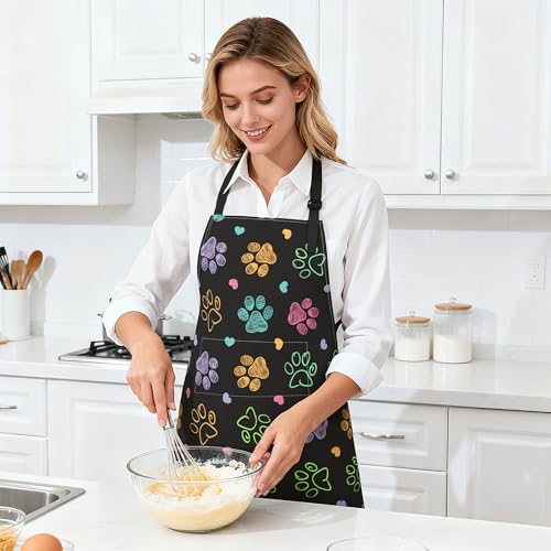 Dog or Paw Apron - 33" x 28" Large with 26" Waist Ties, Lightweight, with 2 Pockets for Your Cooking Essentials - style: Dog Animal Paws