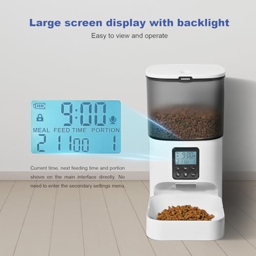 ANDOLL HOME Automatic Cat Feeder, 4L Cat Food Dispenser with 10s Voice Recorder, Pet Feeder up to 8 Meals per Day, Timed Dog Feeder with Dry Food Sealed Ring - color: Jade white