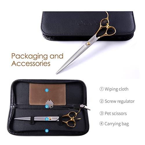 Professional Dog Grooming Scissors Straight 7.5" Pet Grooming Shears for Cutting Small Dogs Cat Thick Hair Japan 440C Stainless Steel Right Handed(7.5in Straight, Gold) - size: 7.5 inch, style: Straight