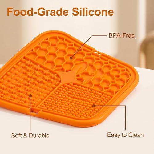 Snuffle Mat for Dogs & Lick Mat Set, Orange Snuffle & Lick Combo | Snuffle Mat for Puppies, Dog Puzzle Toy, Interactive Enrichment Treat Mat, Slow Feeder Puzzle Toy, Squeaky Sounds
