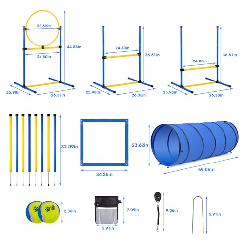Dog Agility Course Backyard Set,Dog Agility Equipment, Dog Obstacle Course Backyard With 2-Set Agility Hurdle ,Jump Ring, 8 Weave Poles, Tunnel, Pause Box, Toy Balls And 2 Portable Carrying Bags - size: 10 PCS SET