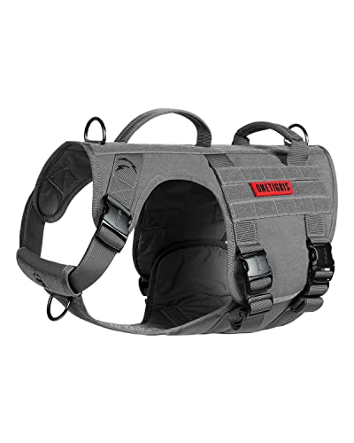 OneTigris Tactical Large Dog Harness, 5X Metal Buckled No Pull Service Dog Harness Vest with Hook & Loop Panels, Military Heavy Duty Dog Vest for Walking Hiking Training - color: Grey, size: L