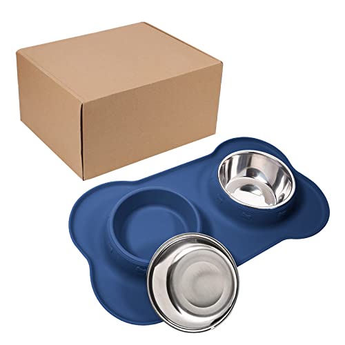 AsFrost Dog Food Bowls Stainless Steel Dog Food and Water Bowl Set, Dog Bowls No Spill Non Slip Silicone Mat, Dog Dishes for Small Medium Size Dogs Cat Puppy Pet Food Feeding Bowls, Blue, 12oz - color: BLUE, size: 1½ Cup/12 oz each