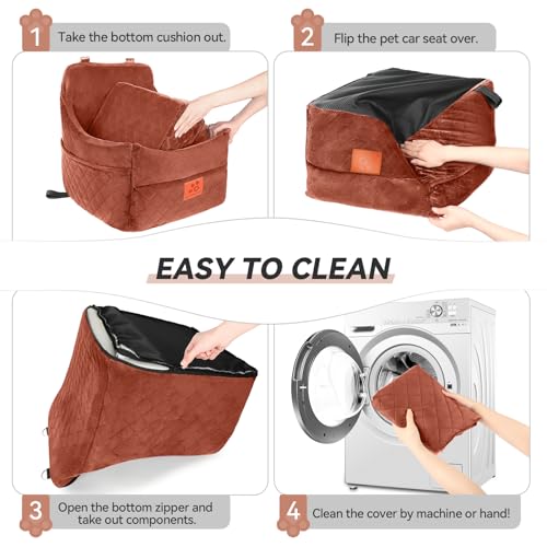 GL GLENSLAVE Dog Car Seat for Small/Medium Dogs, Dog Booster Car Seats with Thick Cushion for Dogs Under 35 lbs, Detachable Washable Pet Carseat with Storage Pockets, 2 Safety Belts(Brown) - color: Brown