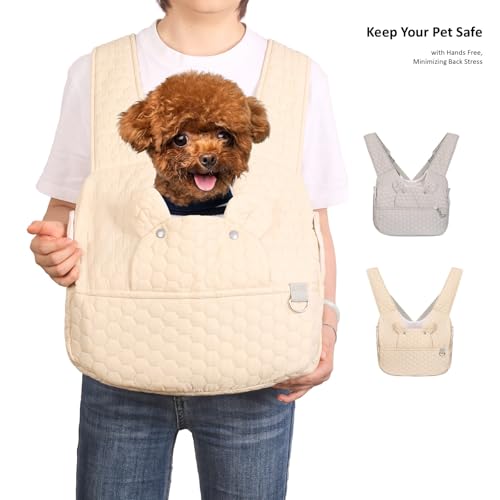 Dog Backpack Carrier for Small Dogs, Cat Carrier Sling, Front Facing Pets Chest, Adjustable Straps & Safety Lock, Hands-Free Dog Carrier, Gifts for Hiking, Biking & Daily, Fit 5-15 Lbs (Beige) - color: Beige