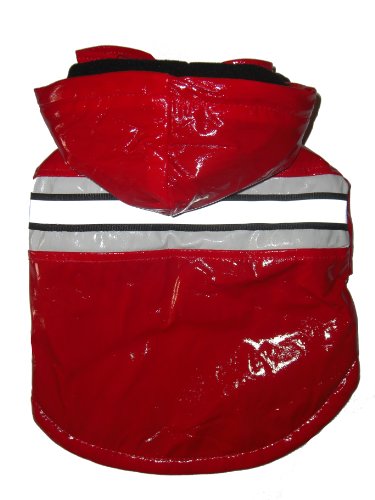 Pet Life ® Reflecta-Glow Multi-Adjusting Reflective Year-Round Fleece Reversed PVC Pet Jacket Waterproof Dog Raincoat with Removable Hood - color: Red, size: X-Large