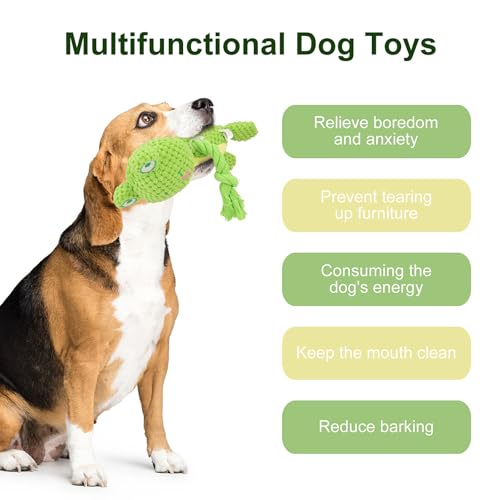 Dog Toys, Dog Squeaker Toys with Crinkle Paper, Stuffed Animal Dog Plush Chewing Toy, Cotton Rope Interactive Toys for Puppy, Small, Middle Dogs (Green Frog) - color: Green