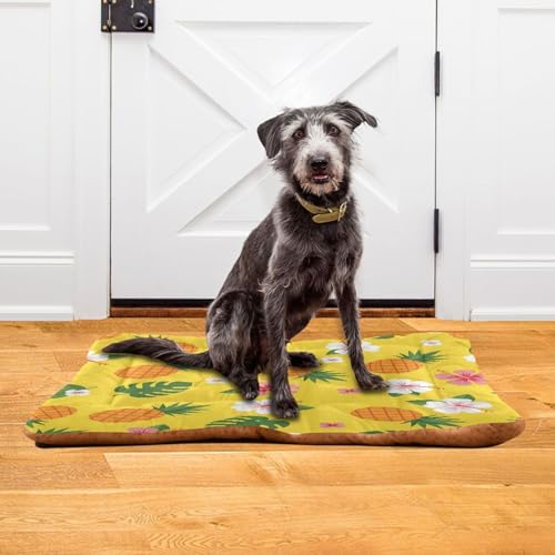 Pineapple Pattern Pet Bed Mat for Dogs and Cats, Soft Washable Crate Pad with Non-Slip Bottom, Cozy Bed Cushion for Small Medium Large Pets, 24x36 Inch - size: Medium