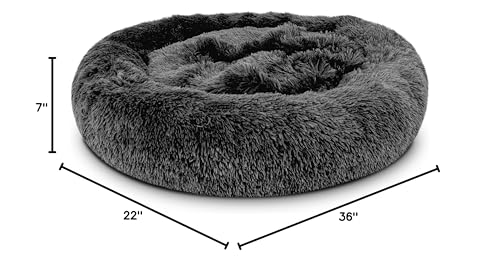 The Dog’s Bed Calming Donut Dog Bed, Plush Faux Fur Round Cuddler Nest – CertiPUR-Certified Foam, One-Piece Design, Raised Bolster – Large (36"), Grey