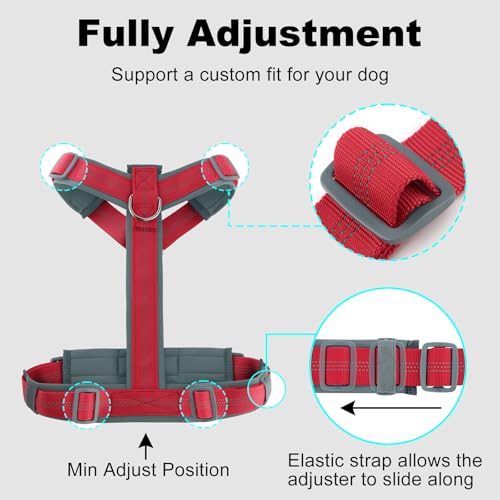 Plutus Pet No Pull Dog Harness, Adjustable Nylon Harness with Soft Padding, Reflective and Heavy Duty Dog Harness for Small, Medium, Large Dogs(Red, M) - color: Red, size: M