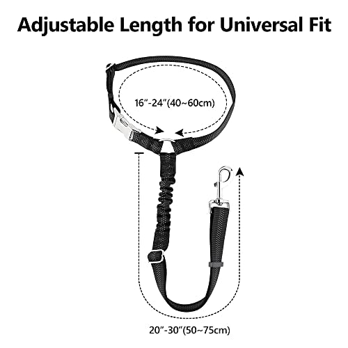 Plutus Pet Dog Seat Belt for Car Headrest, Reflective and Adjustable Restraint with Elastic Bungee for Safety, Vehicle Seatbelt Harness for Small Medium Large Dogs and Cats - color: Black