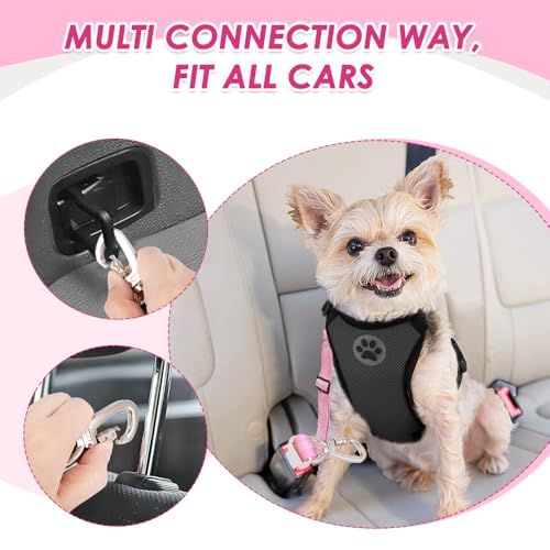 SlowTon Dog Seatbelt, 2 Pack Dog Seat Belt Car Leash Adjustable Elastic Bungee Buffer Heavy Duty Nylon Reflective Pet Safety Tether Connect to Dog Harness for Travel Riding in Vehicle (Daul Clip, PI) - color: Pink