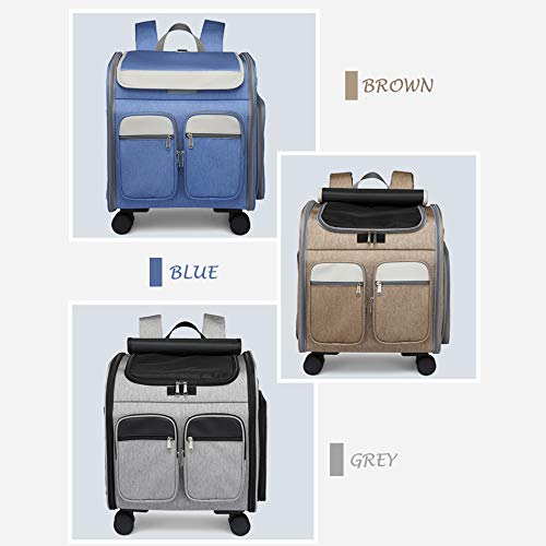 Wheeled Pet Carrier Backpack Pet Stroller, Travel Carrier, Car Seat for Small Dogs Cats Puppies, Comfort Cat Backpack Removable Rolling Wheels – Mesh Ventilation Windows (Large Grey) - color: Large Grey