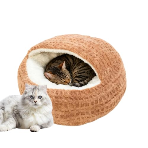 Cat Cave Bed | Small Semi Enclosed Anti-Slip Dog Nest Bed | Calming Nest Covered Kitten Cave | for Home Dorm Bedroom Living Room Balcony - color: Dark Coffee