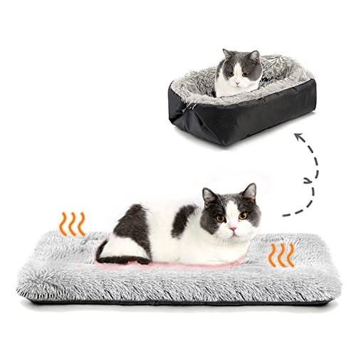 Self Warming Cat Bed, Foldable Self Heated Cat Mat Extra Warm Thermal Heating Pet Pad 24 x 20 inch for Indoor Outdoor Cats, Non-Slip Bottom Washable Non Electric Black - color: Black