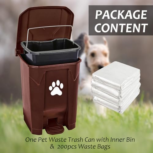 tebiete Dog Poop Trash Can Outdoors Pet Waste Station with Lid Dog Waste Disposal Container with Removable Inner Bin Bucket Hands-Free Pedal Garden Yard Home with Waste Bags, Brown - color: 1Pack Brown