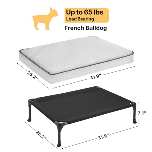 Veehoo Elevated Dog Bed with Waterproof Cushion Mat, Cooling Raised Dog Beds with Padded Top, Washable Outdoor Dog Bed, Orthopedic Pet Cot for Indoor & Outdoor, Medium Dog Bed 32" x 25", Dark Grey - size: 31.9"L x 25.2"W x 7.1"Th