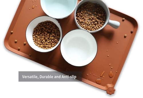 Hoki Found L Silicone Non Slip Pet Dog Cat Bowl Mats - Placemat - Feeding Mat - Waterproof - For Carpet - Caramel - color: Caramel, size: 22" x 14"