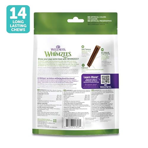 Wellness WHIMZEES Puppy Natural Dog Dental Treat, Chews, Freshens Breath, Medium/Large Size, 7.9 oz Bag, 14 Count - size: 7.4 ounce (Pack of 1)