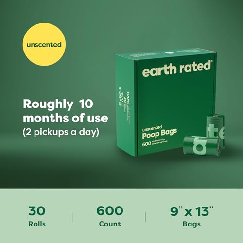 Earth Rated Dog Poop Bags Value Pack, Leak-Proof and Extra-Thick Pet Waste Bag for Big and Small Dogs, Refill Rolls, Unscented, 600 Count - size: 600 bags, style: Unscented