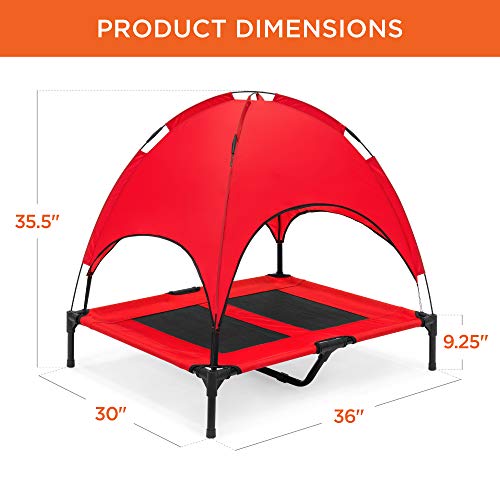Best Choice Products 36in Elevated Dog Bed w/Removable Canopy, Red | Cooling Raised Mesh Pet Cot w/ Tent for Shade, Carrying Bag, Breathable Fabric, Outdoor Pet Bed - size: 36in
