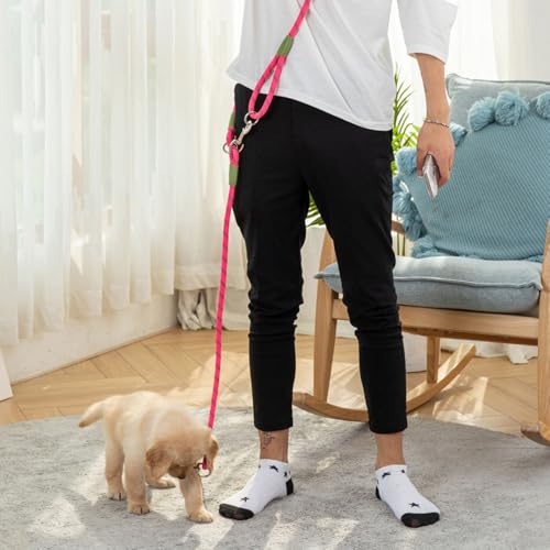 Hands Free Dog Leash Crossbody Dog Running Leash Handsfree Pet Rope for Hiking Training Heavy Duty Reflective Pet Walking Belt (Pink) - color: Pink