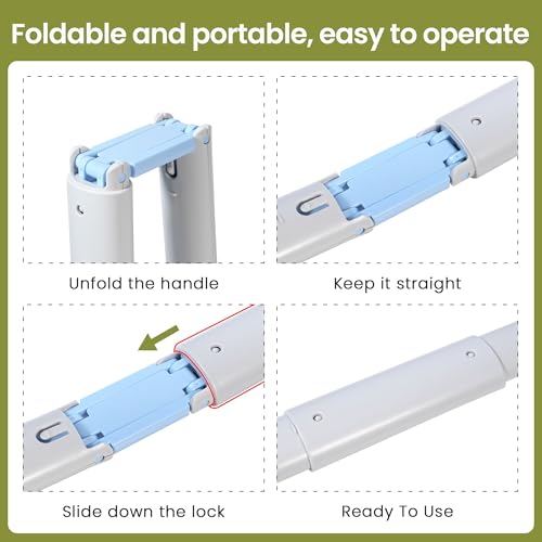 Dog Pooper Scooper Portable with Bag Attachment, One Handed Foldable Design, Includes 120 Waste Bags and Dispenser, 28 Inch Handle for Grass Yard Gravel Cleanup (Blue) - color: 28in + Blue + 120 garbage bags + dispenser