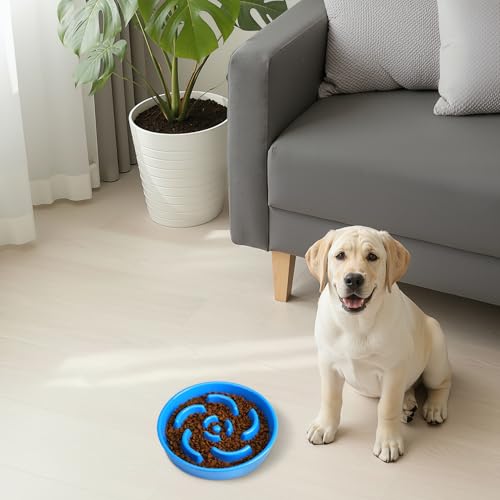 Slow Feeder Dog Bowl, Ceramic 2 Cups Dog Food Bowls for Small, Medium, and Large Breed, Anti-Slip Maze Puzzle Food Dish to Slow Down Eating (Blue, 2 Cups) - color: Flower - Blue
