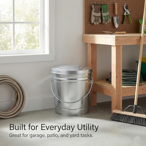 31 Gallon Metal Trash Can with Locking Lid, Galvanized Steel Outdoor Garbage Can for Dog Poop, Litter, Pet Food Storage, Rust & Weather Resistant, Heavy Duty Wire Bail Handle