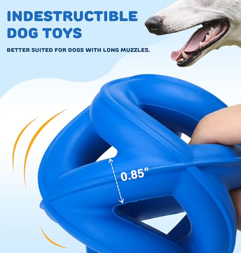 Natural Rubber Indestructible Dog Toys, Durable Dog Chew Toys for Aggressive Chewers - Non-Toxic, Dishwasher Safe, Interactive Dog Toys for Medium Large Breed Dogs, Fetch Training, 4", Navy - color: Navy