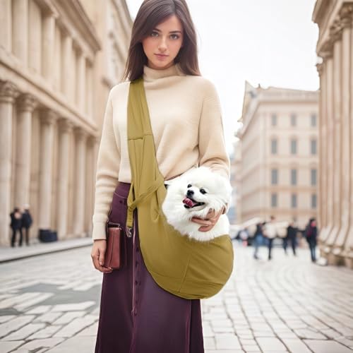 Dog Slings for Small Dogs,Soft and Breathable Waffle Fabric,Puppy Essentials,Reversible Dog Sling with Organizer Pocket,Suitable for Small Dogs and Cats,Pink,Khaki - color: khaki