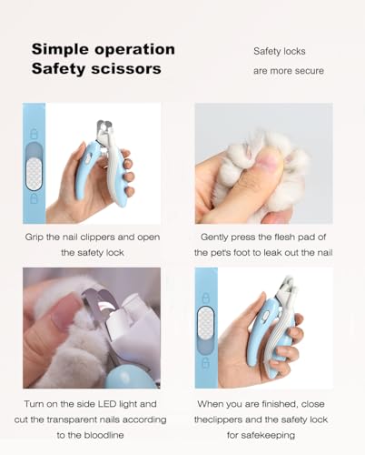 Cat Dog Pet Nail Clippers with Light, Llluminates Cat Dog Nails Or Bloodline, Safety Pet Nail Clipper for Dogs, Cats, Rabbits, Sharp, No Nail Splitting(Blue) - color: Blue