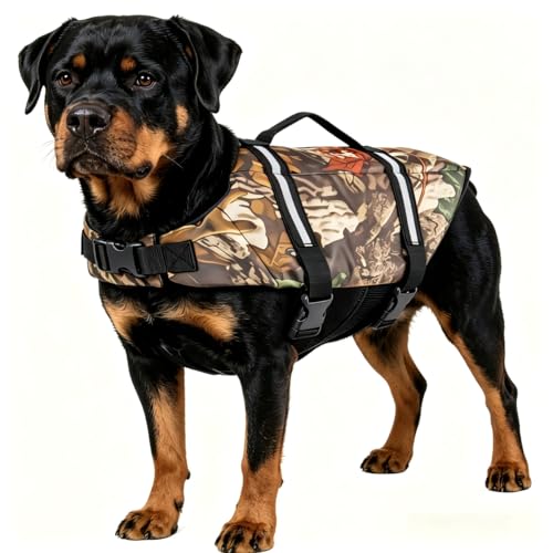 Camo Pet Life Preserver Jacket,Camouflage Dog Life Vest with Adjustable Buckles,Dog Safety Life Coat for Swimming, Boating, Hunting | (XS, S, M, L, XL) … - color: Camo dog life jakcet, size: M
