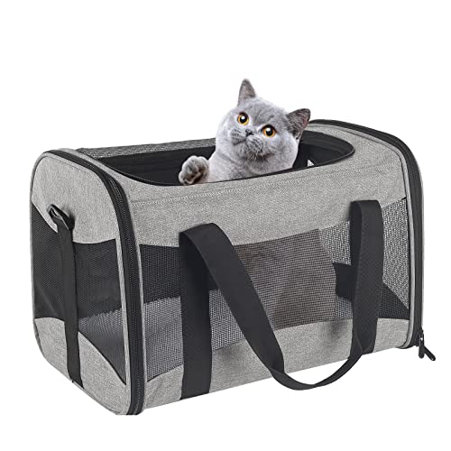 Cat Carrying Case - Pet Carrier Airline Approved, Protable and Breathable Pet Travel Carrier Removable Fleece Pad, Collapsible Cat Carrier Dog Carrier for Medium Cats Small Cats Dogs (Grey&Black M) - color: grey&black, size: 17.0"L x 11.0"W x 11.0"H
