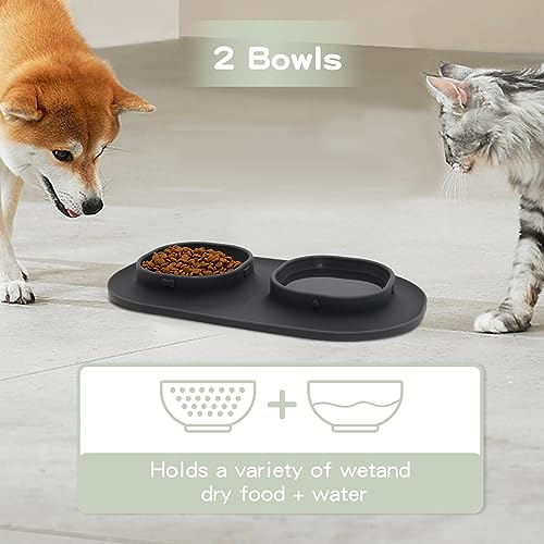 Dog Food Bowls Pet Bowls & Dog Water Bowls with No-Spill and Non-Skid, Feeder Bowls with Dog Bowl Mat for Small Medium Large Size Dogs Cats Puppy Pets, Dog Dishes (Grey) - color: Grey