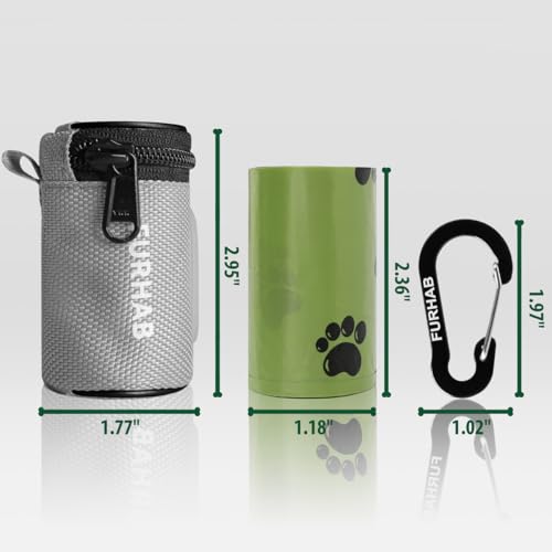 FURHAB Glow Dog Poop Bag Holder for Leash Doggie Waste Bag Dispenser Puppy Potty Carrier Small Doggy Zipper Pouch with Carabiner Clip 1680D Nylon Oxford with 1 Roll of Pet Trash Bags, Silver - color: Silver